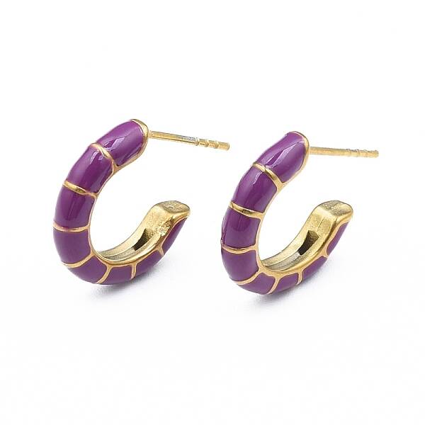 Enamel C-shape Stud Earrings