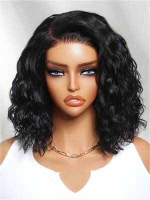 Nadula 6x4 Lace Closure Ready to Go Water Wave Short Wavy Bob Wig Glueless Minimalist Lace Wig 220% Density