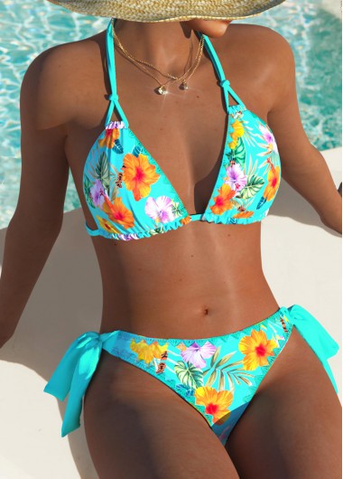 Modlily Mid Waisted Floral Print Mint Green Bikini Set - XL