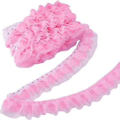 10M Polyester Flower Lace Ribbon with Paillettes