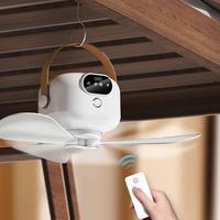 Portable Ceiling Fan with Remote Control, Rechargeable Fan with LED Light, Home Decor Light, 3-speed Adjustable Fan for Outdo...