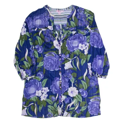 MONSOON Womens Printed Top Blue V-Neck 3/4 Sleeve Floral UK 14