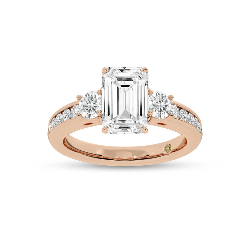 Aura Channel Set Half Coverage Three Stone Emerald Cut Lab Grown Diamond Engagement Ring | 14K Rose Gold 2 1/4 CT. TW.