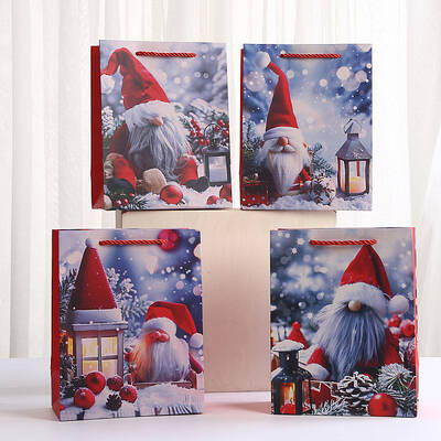 Christmas Paper Gnome Printed Tote Bags