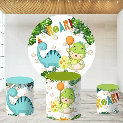 Aperturee Circle Cute Dinosaur Round Kids Birthday Backdrop Kit | Round Backdrop Cover Diy | Custom Round Birthday Backdrop |...