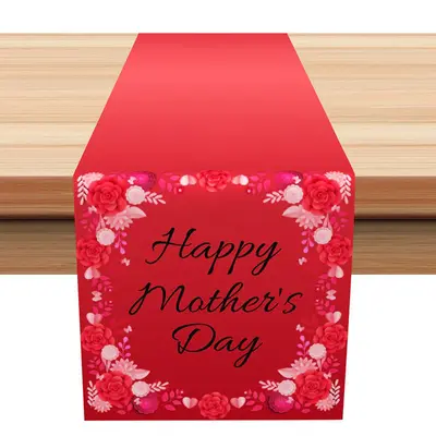 Red Pink Rose Simple Table Runner For Mothers Day - Aperturee
