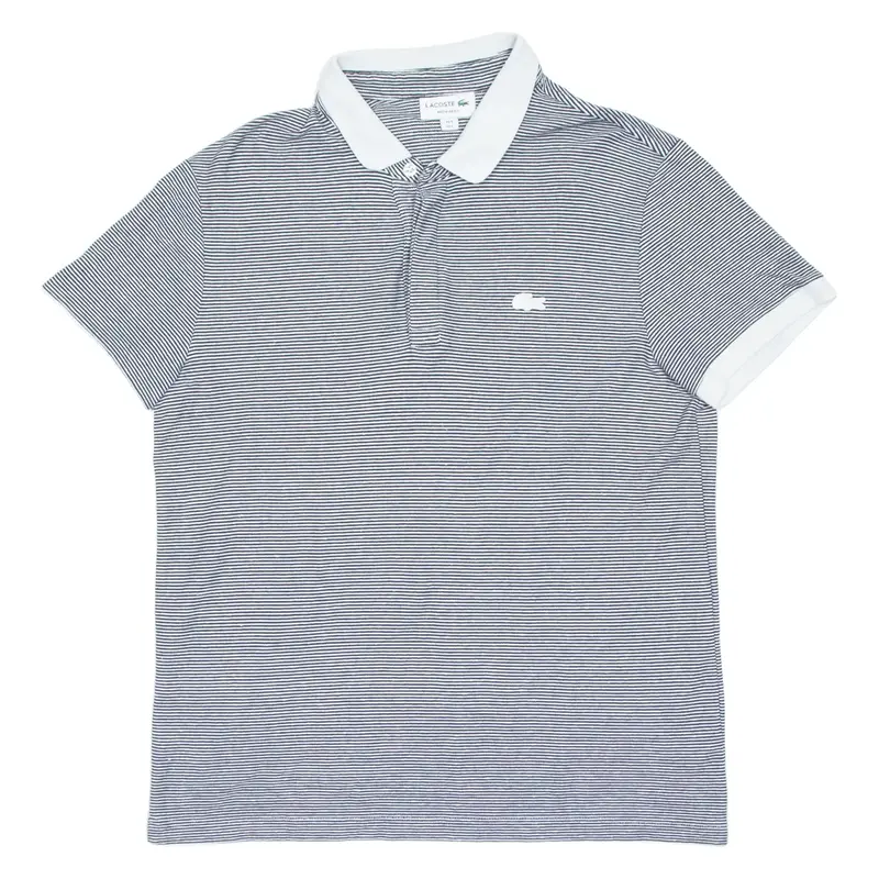 LACOSTE Mens Polo Shirt Grey Striped M