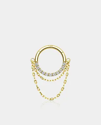 14K Gold Double Chain CZ Segment Septum Ring