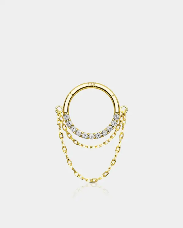 14K Gold Double Chain CZ Segment Septum Ring