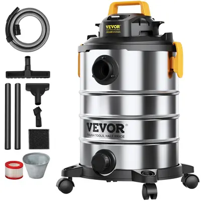 VEVOR Stainless Steel Wet Dry Shop Vacuum, 8 Gallon 6 Peak HP Wet/Dry Vac, Powerful Suction with Blower Function w/ Attachmen...