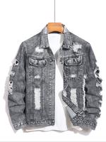 Men's Distressed Ripped Denim Jacket, Regular Fit Fashion Comfy Longsleeves Outerwear for Daily Wear, Men's Clothing for All ...