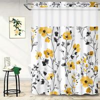 No Hook Shower Curtain Sets Bathroom Home Decor Set Elegant Modern Design Snap in Fabric Liner Set See Through Mesh Top Windo...