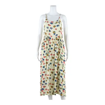PHOOL Womens A-Line Dress Cream Floral Sleeveless Long M