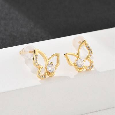 Butterfly Brass Micro Pave Cubic Zirconia Stud Earrings