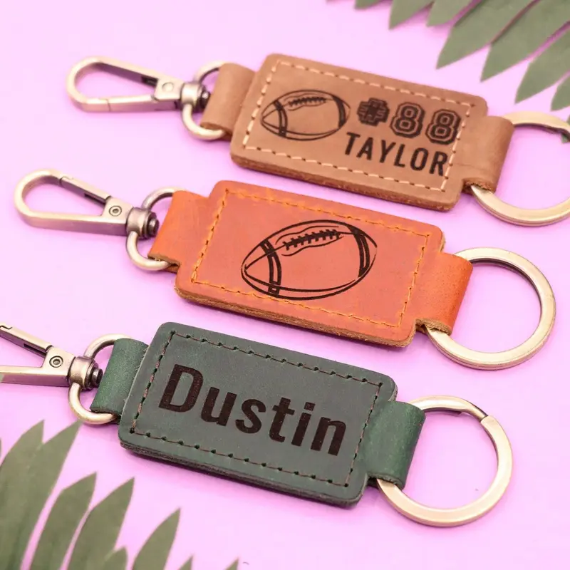 Leather Football Keychain with Heavy Duty Ring and Clasp , Real Leather, Same Day Shipping, Free Shipping US
