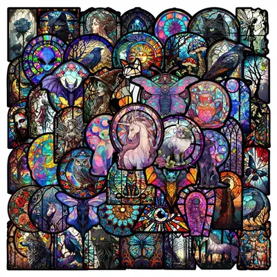 50pcs Vintage Gothic Stained Glass Stickers Church Art Glass Graffiti Stickers for DIY Luggage Laptop Motorcycle Bicycle Stic...