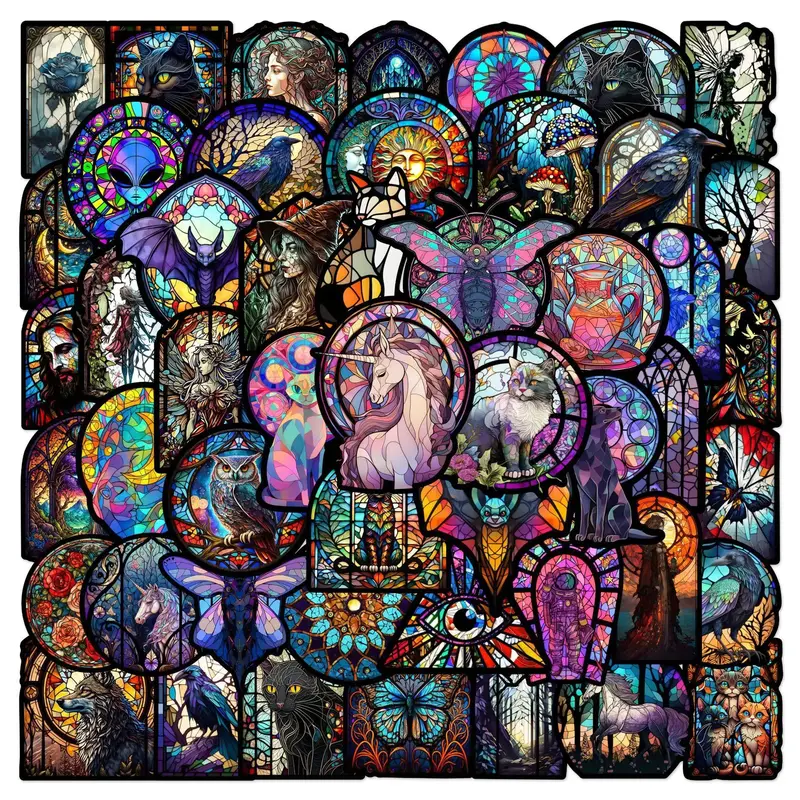 50pcs Vintage Gothic Stained Glass Stickers Church Art Glass Graffiti Stickers for DIY Luggage Laptop Motorcycle Bicycle Stic...