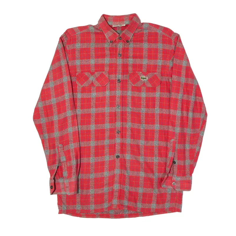 LACOSTE Chemise Flannel Shirt Red 90s Check Long Sleeve Mens S