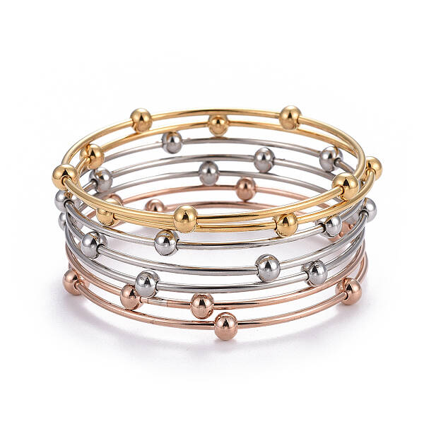 Fashion Tri-color 304 Stainless Steel Bangle Sets