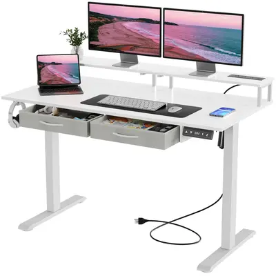 Mr IRONSTONE Standing Desk with Drawers & Power Outlets, Electric Gaming Desk with Monitor Stand, Adjustable Height, Ergonomi...