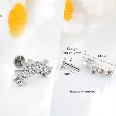 CZ Spike Internally Threaded Titanium Cartilage Stud - Drops