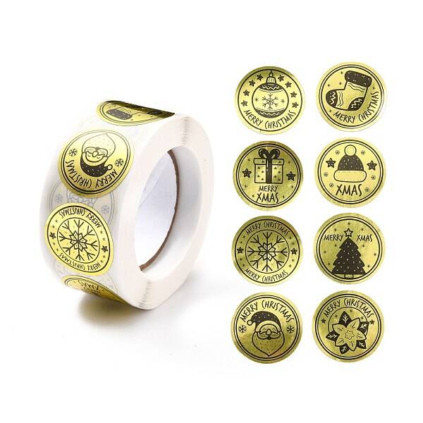 Christmas Themed Flat Round Roll Stickers