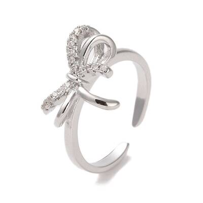 Brass Micro Pave Cubic Zirconia Open Cuff Ring