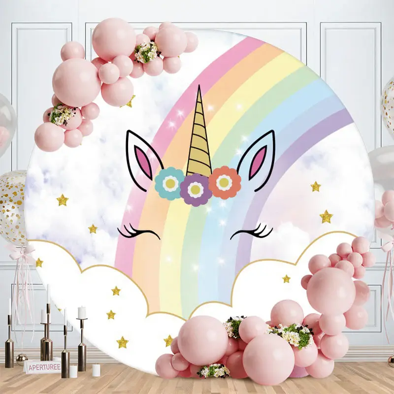Aperturee Unicorn With Rainbow And Star Round Birthday Backdrop