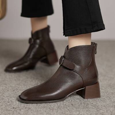 CHIKO Adrienne Square Toe Block Heels Ankle Boots