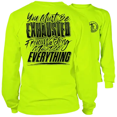 Exhausted - Long Sleeve Hi-Vis T-Shirt