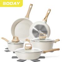 [New] SODAY Pots and Pans Set Non Stick,12 Pcs Kitchen Cookware Sets Nonstick Induction Cookware White Granite Cooking Set,Fr...