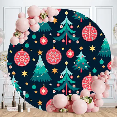 Tree Snowflake Round Christmas Backdrop For Party - Aperturee