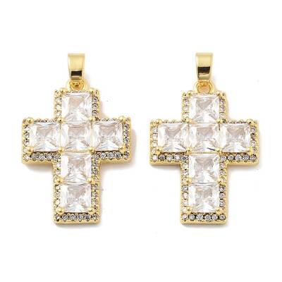 Cross Brass Micro Pave Cubic Zirconia Pendants