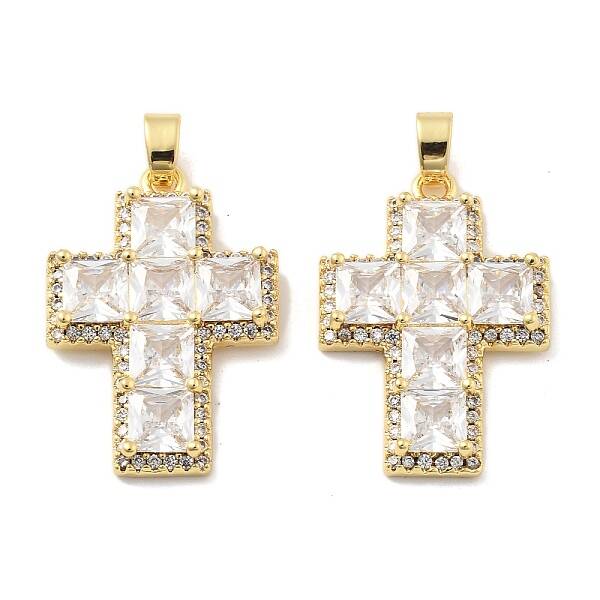 Cross Brass Micro Pave Cubic Zirconia Pendants