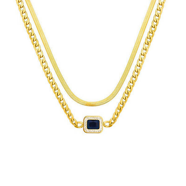 304 Stinless Steel Herringbone & Cuban Link Chains Double Layered Necklaces