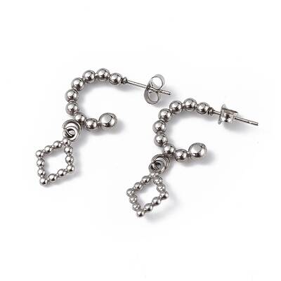 Non-Tarnish 304 Stainless Steel Hollow Out Rhombus Dangle Stud Earrings for Women