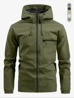 Men's Fashion Solid Pocket Drawstring Hooded Outdoor Longsleeves Jacket, Durable Utility Regular Fit Zip Up Jacket, Men's Lon...