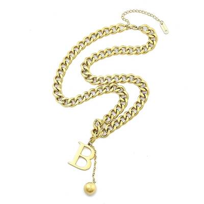Ion Plating(IP) 304 Stainless Steel Letter B Pendant Cuban Link Chain Necklaces for Women