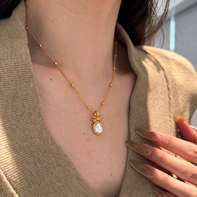 Bowknot & Oval 925 Sterling Silver Micro Pave Cubic Zirconia Pendant Necklaces for Women