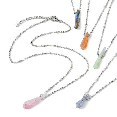 Electroplated Natural Quartz Crystal Prism Pendant Necklaces