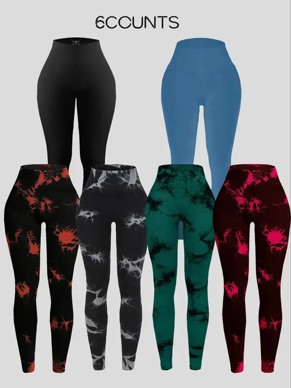 Women's Tie Dye Print High Waist Sports Leggings, Sporty High Stretch Skinny Pants, Women Sport & Outdoor Bottoms for All Sea...