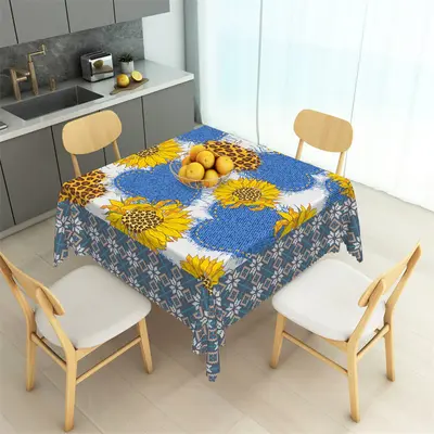 Blue Leopard Print Heart Floral Square Tablecloth - Aperturee