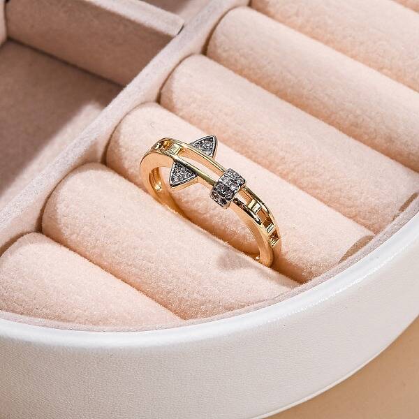 Brass Micro Pave Clear Cubic Zirconia Cuff Finger Rings for Women