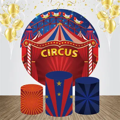 Red Circus Park Sky Round Birthday Backdrop Kit - Aperturee