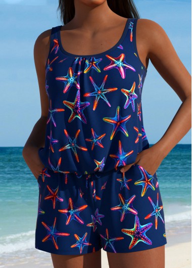 Modlily Marine Life Print Navy One Piece Swimwear - L