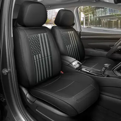 MotorBox American Flag Napa Leather Car Seat Covers for Trucks Cars & SUVs - Patriotic USA Flag Design - Premium Quality & Du...