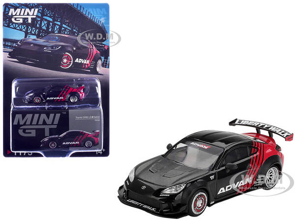 Toyota GR86 LB-Nation - Liberty Walk RHD (Right Hand Drive) ADVAN Black and Red with Carbon Hood Limited Edition 1/64 Die...