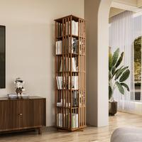 YOWOS 360° Rotating Bookshelf Tower - 6-Tier Spinning Display Shelf Bamboo Floor Standing Bookcase for Kids & Adults, Space-...