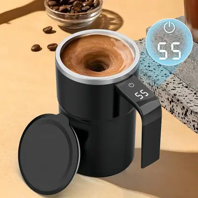 Automatic Stirring Coffee Cup with Lid, Temperature Sensor Display, USB Charging, Suitable for Coffee, Tea, Hot Chocolate