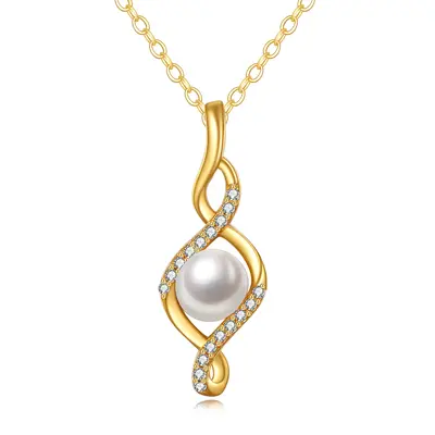14K Gold Round Pearl Infinity Symbol Pendant Necklace